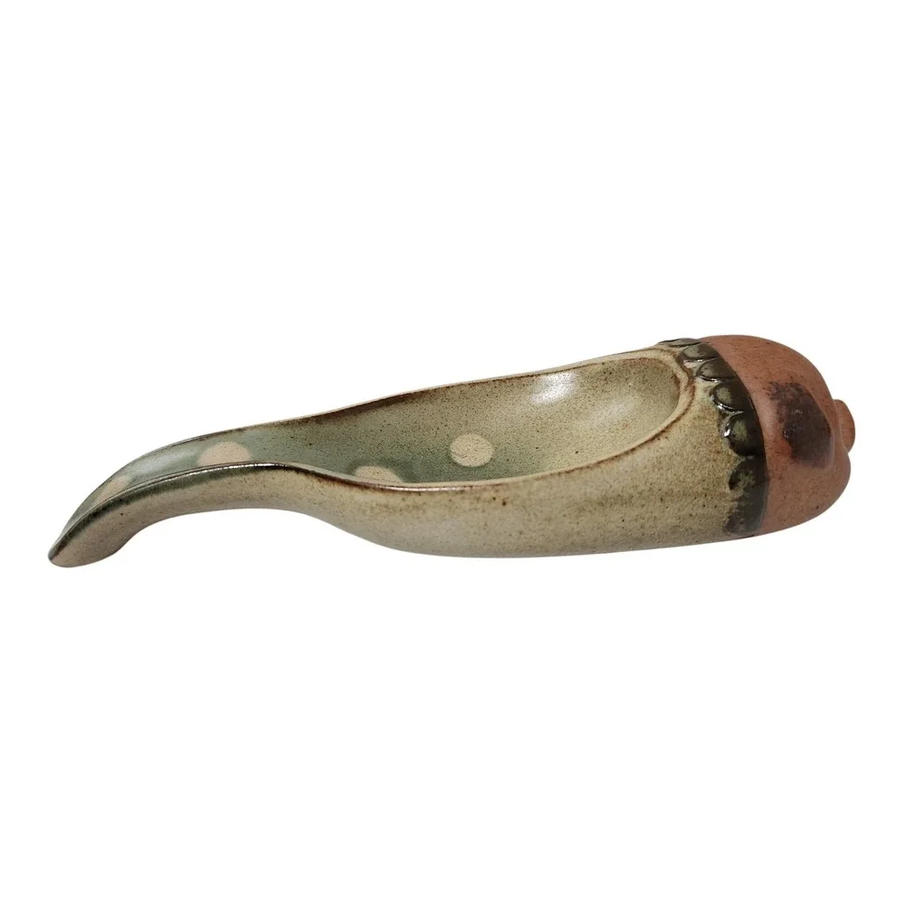 UCTCI Vintage Pig Spoon Rest Stoneware Japan Smiling Polka Dots Whimsy 7.5